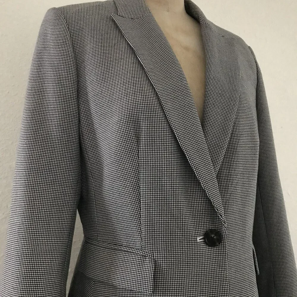 J Crew Black White Houndstooth Classic Peplum Blazer 8 Business Casual
